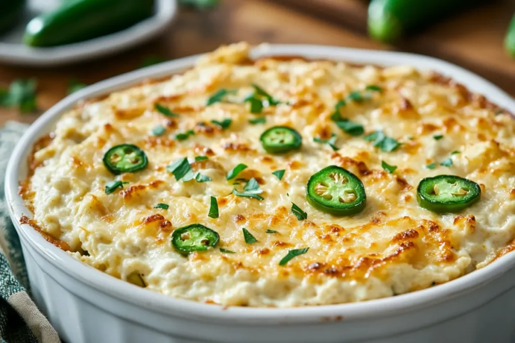 A bowl of creamy jalapeno popper dip topped with crispy breadcrumbs and fresh jalapeno slices, served with tortilla chips.
